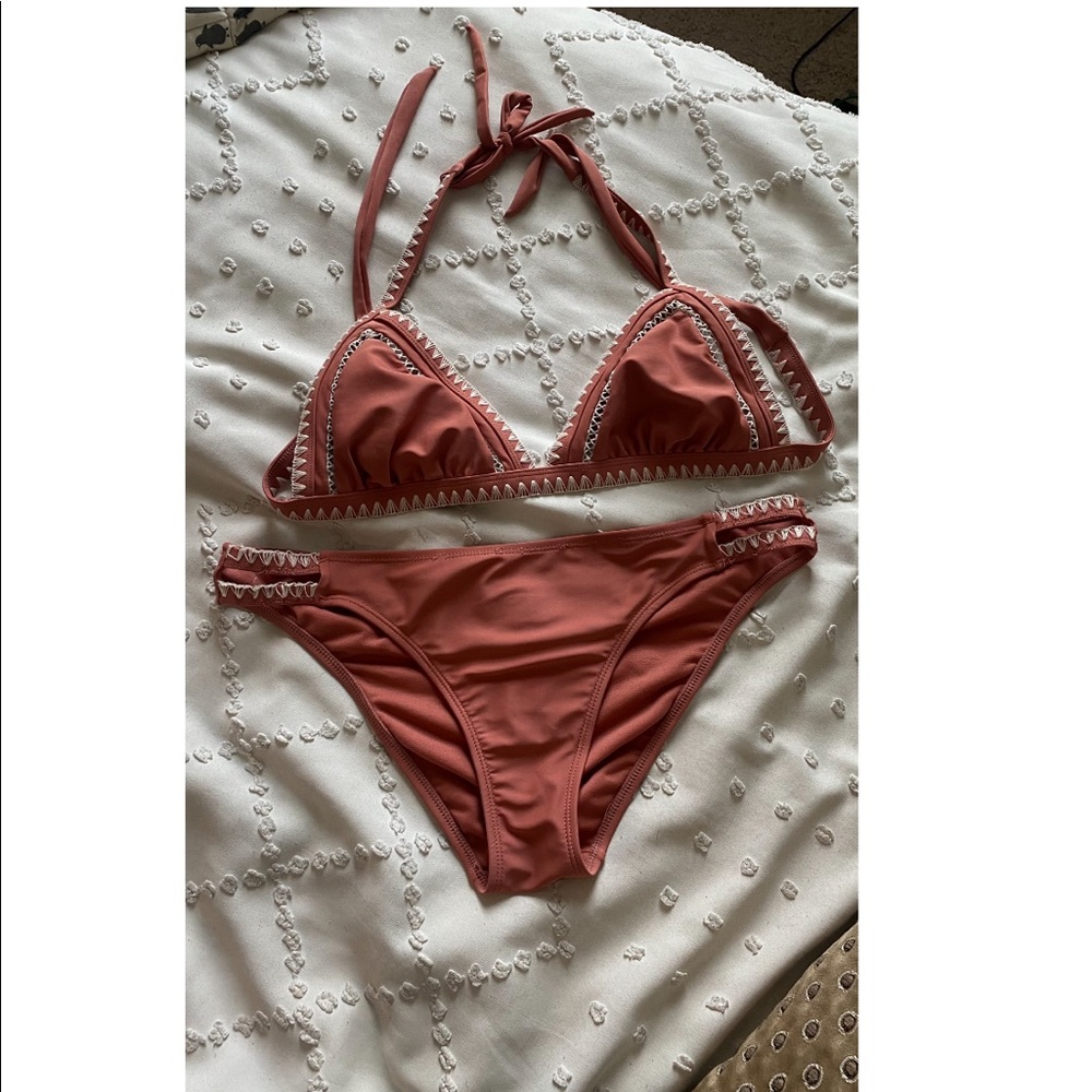 Salmon/Terracotta Bikini with White detailing